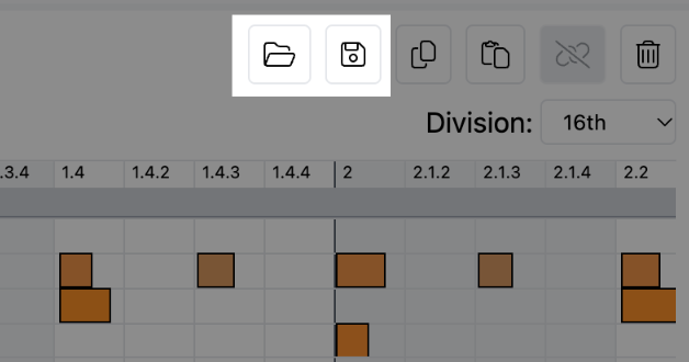 Screenshot highlighting import and export of midi